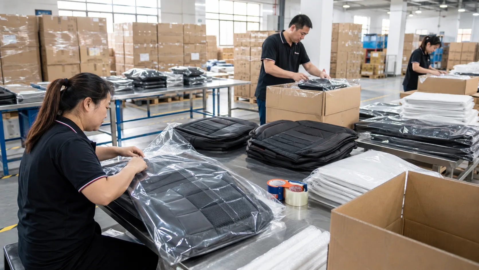 car seat cover packaging and carton preparation for export shipping