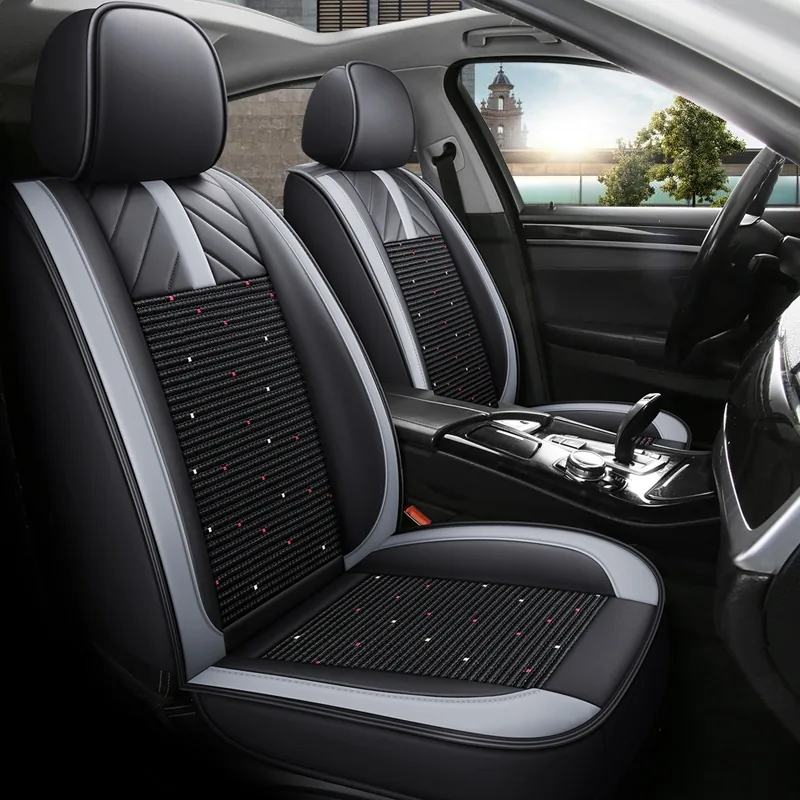 Breathable Ice Silk Car Seat Covers with Mesh Seating - Black Gray Standard