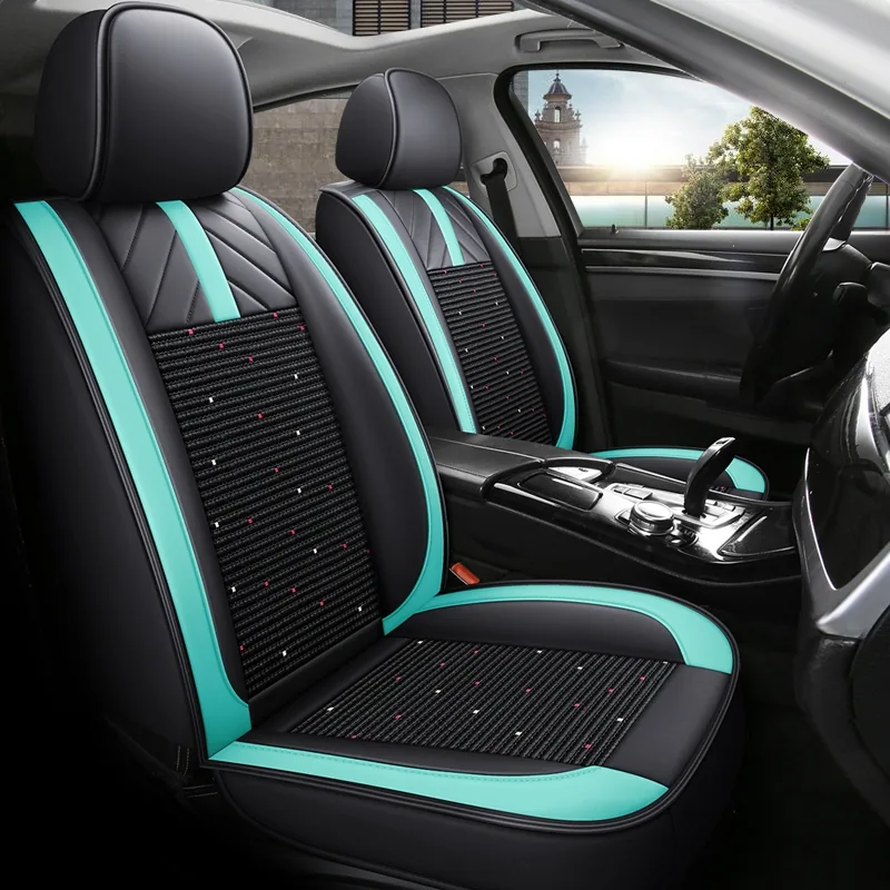 Breathable Ice Silk Car Seat Covers with Mesh Seating - Black Green Standard