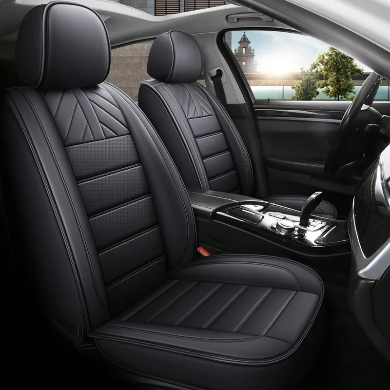 PU Leather-Look Car Seat Covers with Bow Headrest - Black Standard