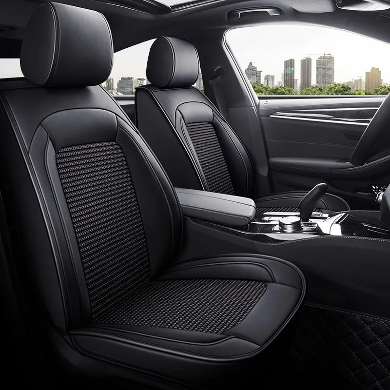 Diamond Quilted Ice Silk Car Seat Covers - Black Standard