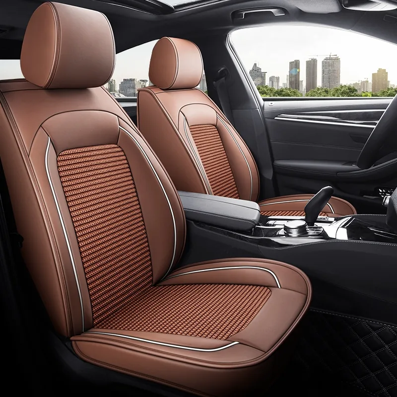 Diamond Quilted Ice Silk Car Seat Covers - Brown Standard