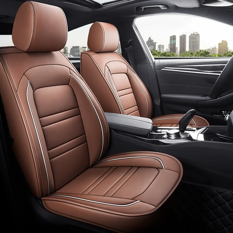 Leather-Look Car Seat Covers with Elegant Quilt Lines - Coffee Standard