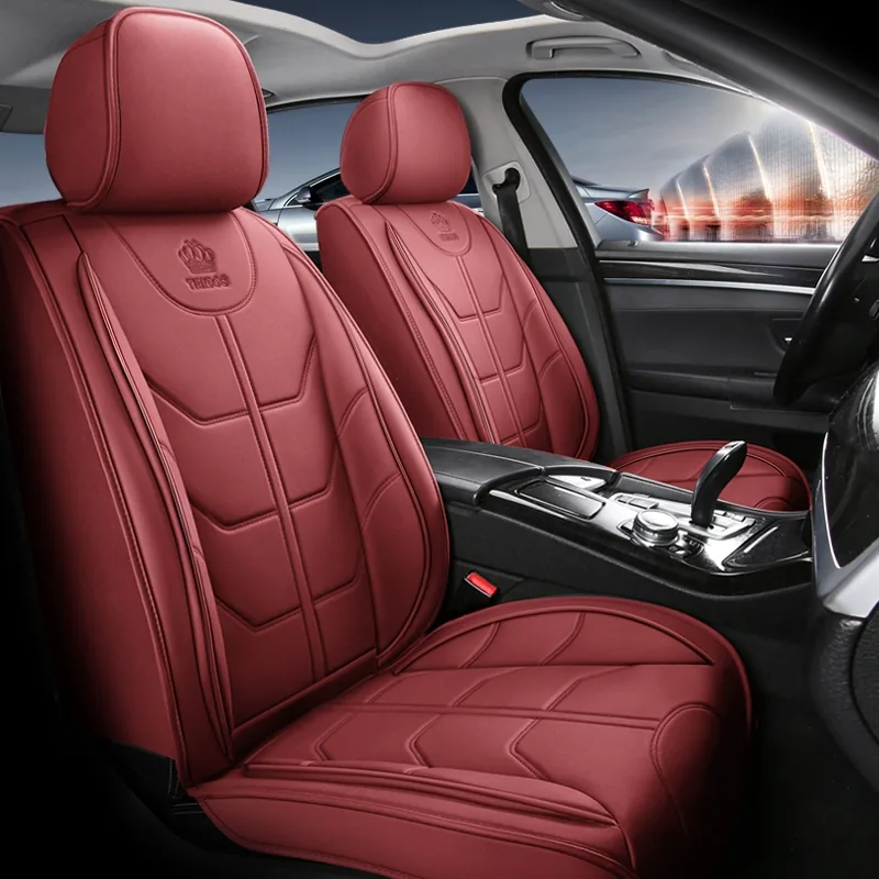 Sporty PU Car Seat Covers with 8-Panel Backrest - Red Standard