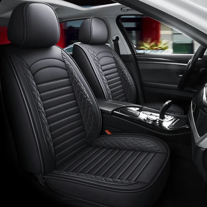 Classic Diamond Quilted Leather-Look Seat Covers - Black Standard
