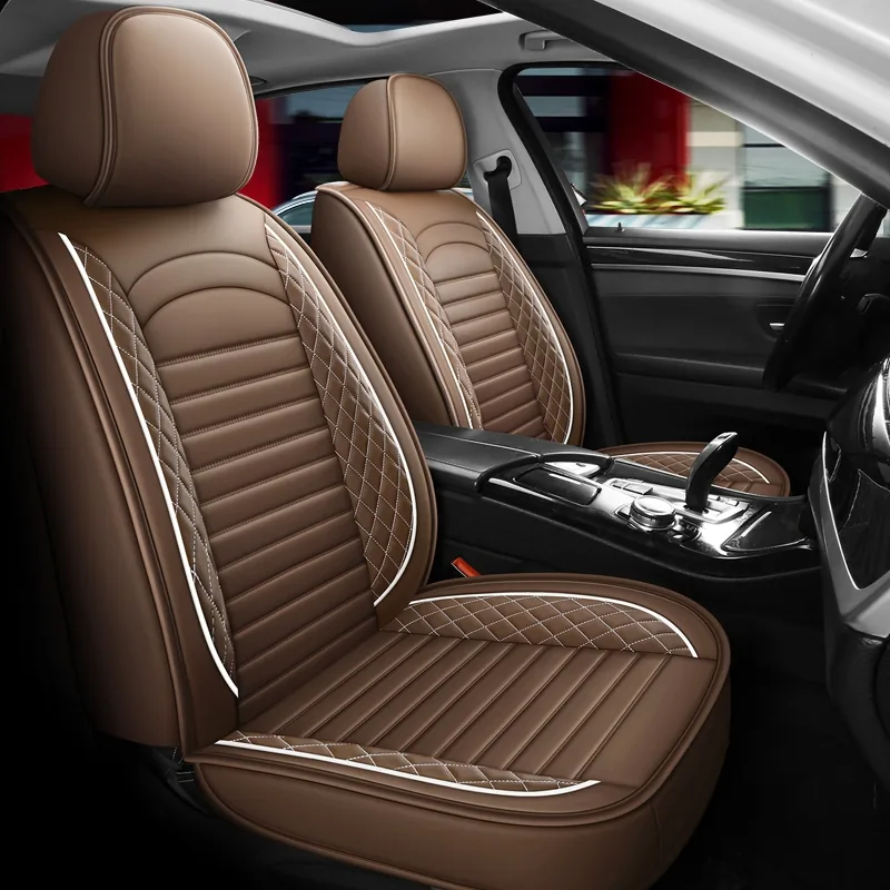 Classic Diamond Quilted Leather-Look Seat Covers - Coffee Standard