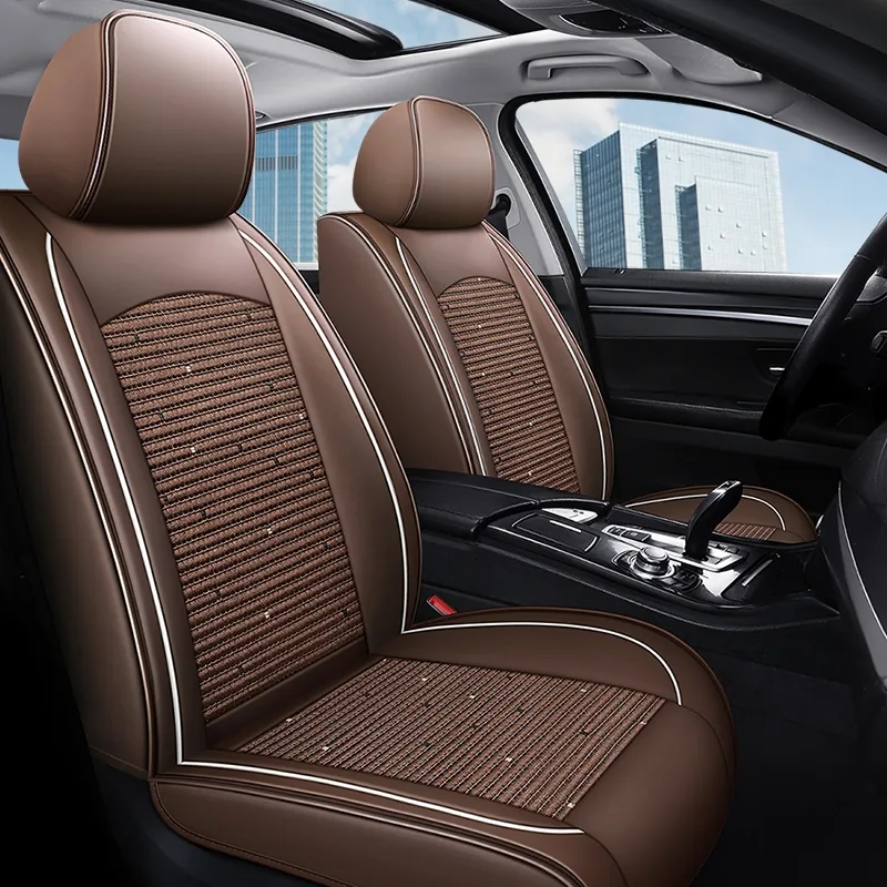 Grid Quilted Ice Silk Car Seat Covers - Coffee Standard