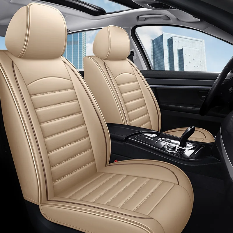 Executive Leather-Look Car Seat Covers with Silver Trim - Beige Standard