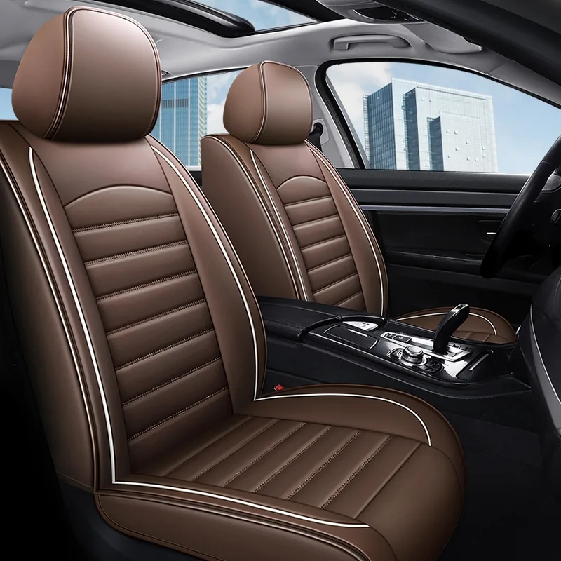 Executive Leather-Look Car Seat Covers with Silver Trim - Coffee Standard