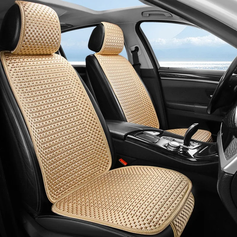 Classic Grid Quilted Ice Silk Car Seat Covers - Beige Standard