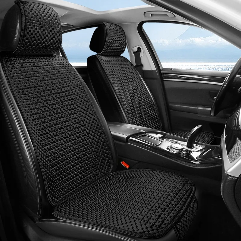 Classic Grid Quilted Ice Silk Car Seat Covers - Black Standard