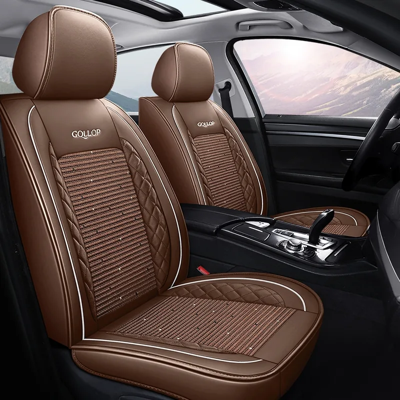 Diamond & Grid Ice Silk Car Seat Covers - Coffee Standard