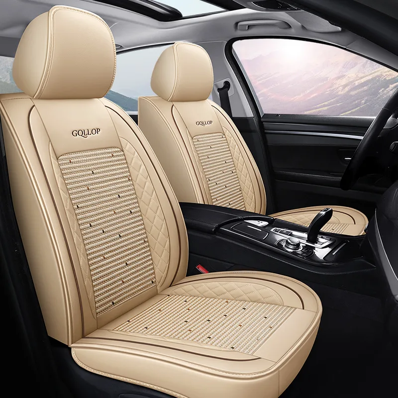 Commercial Grade Leather Car Seat Covers - Brown - Beige Standard