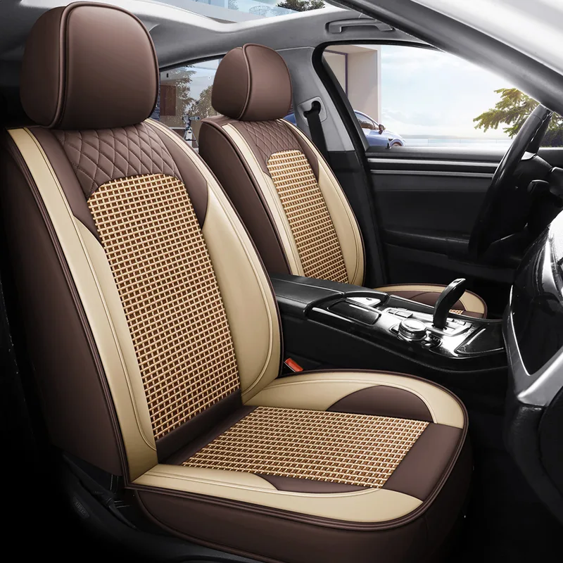 Commercial Grade Leatherette Car Seat Covers - Beige Coffee Standard
