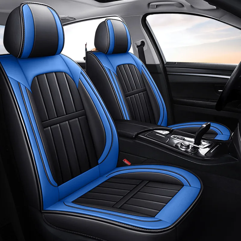 Commercial Grade Leatherette Car Seat Covers - Black & Aqua Blue - Black Blue Standard