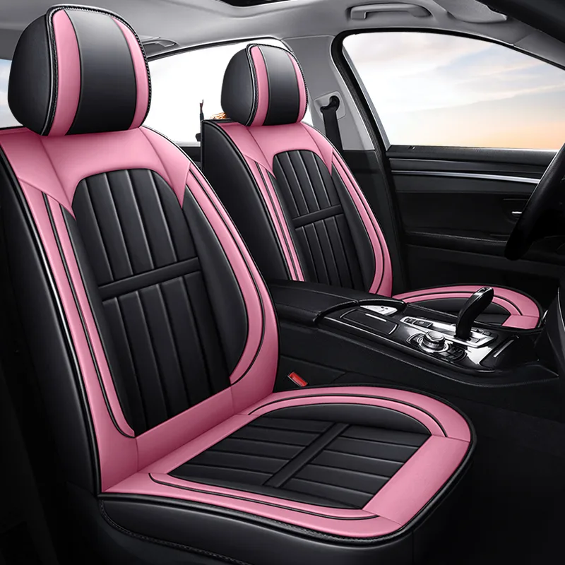 Commercial Grade Leatherette Car Seat Covers - Black & Aqua Blue - Black Pink Standard