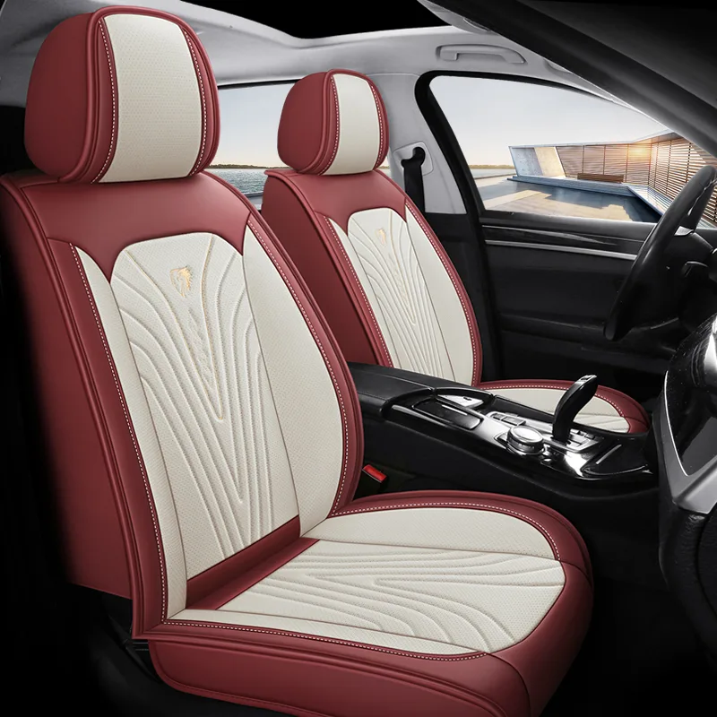 Luxury Black Leather Car Seat Covers - Commercial Grade Quality - Wine Red Standard