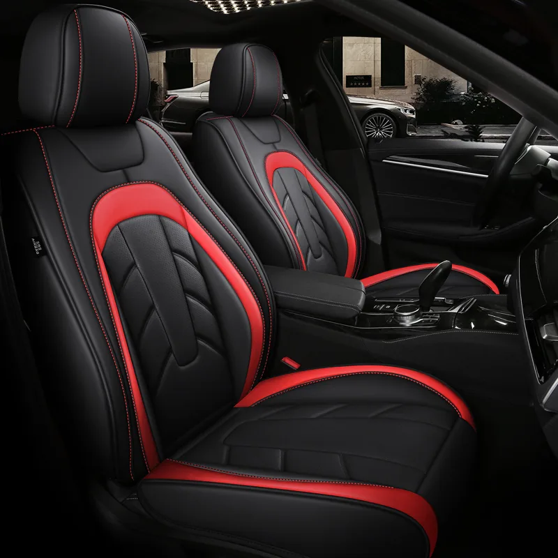 Luxury Leather Car Seat Covers for Commercial Vehicles - Black Red Standard