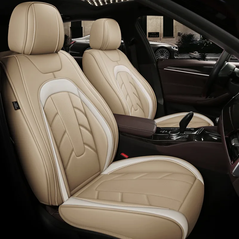 Luxury Leather Car Seat Covers for Commercial Vehicles - Warm Beige Standard