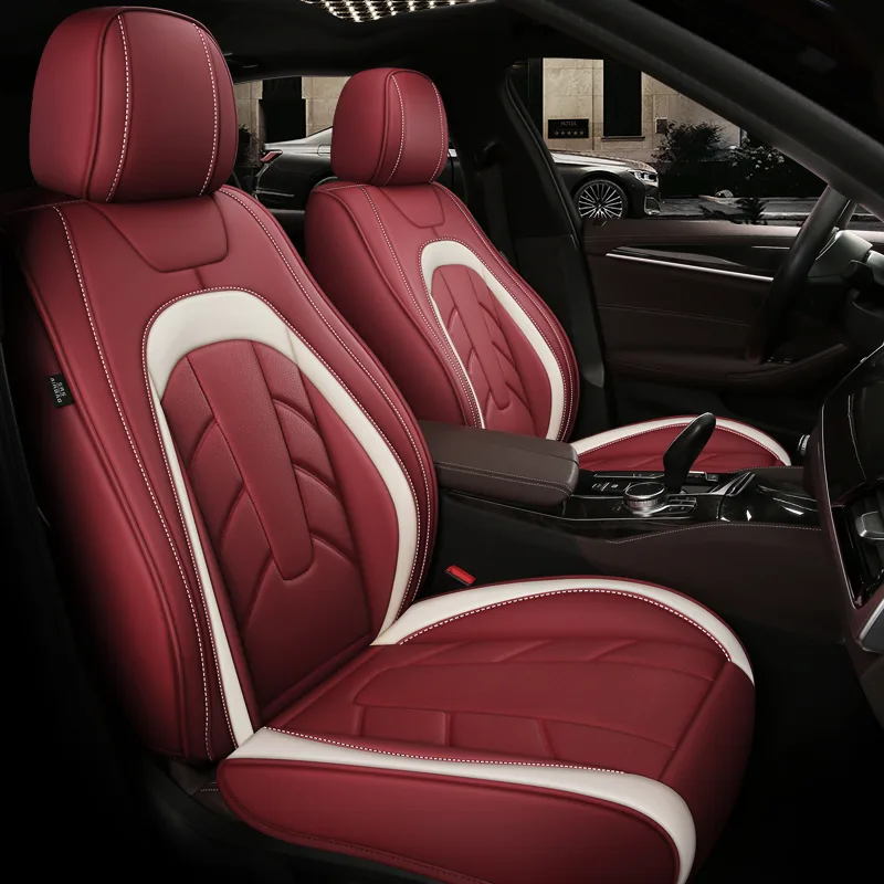 Commercial Grade Leather Car Seat Covers - Premium Red & White - Coffee Brown Dark Standard
