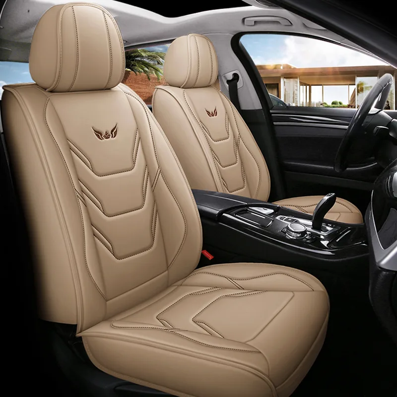Commercial Leather Car Seat Covers with Customized Embroidery - Beige Standard