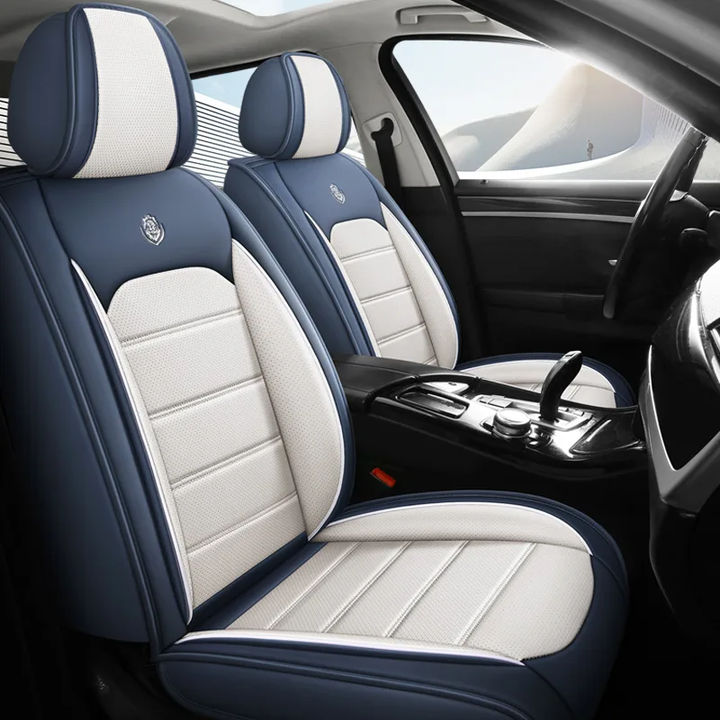 Commercial Grade Leather Car Seat Covers - Premium Black Interior Protection - Blue Standard