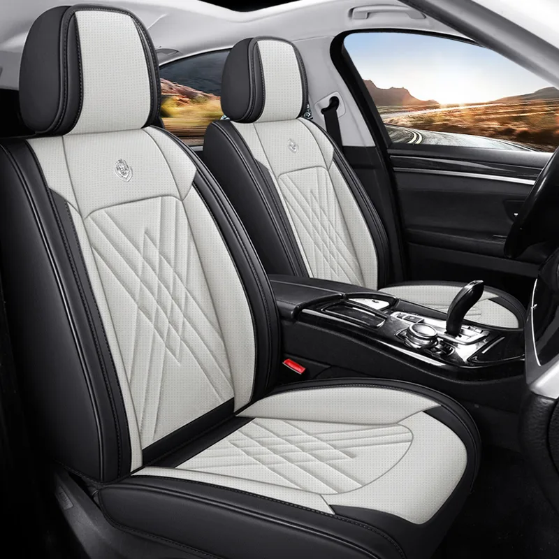 Commercial Grade Leatherette Car Seat Covers - Black & White - Beige Black Standard