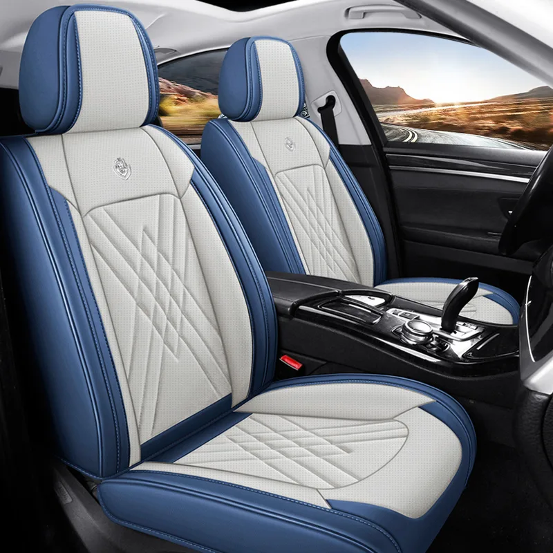 Commercial Grade Leatherette Car Seat Covers - Black & White - Beige Blue Standard