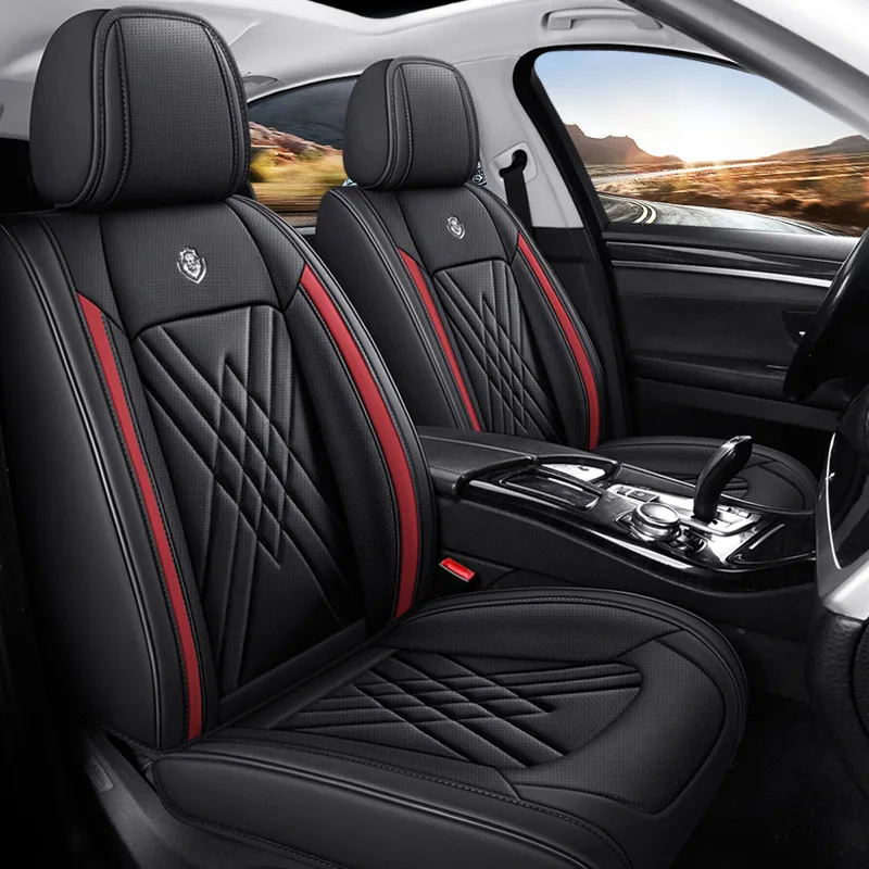 Commercial Grade Leatherette Car Seat Covers - Black & White - Black Red Standard