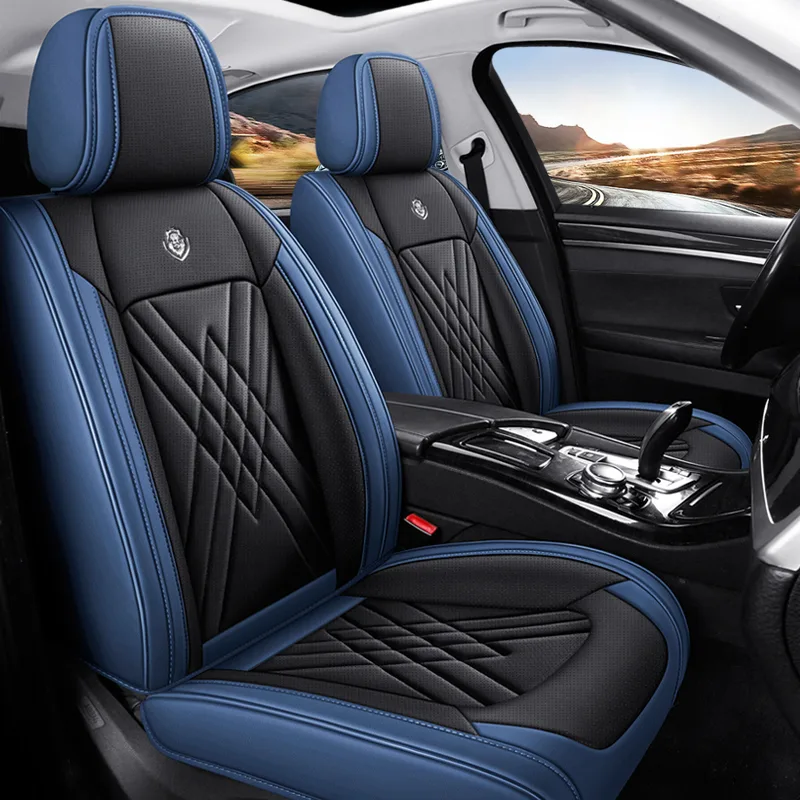Commercial Grade Leatherette Car Seat Covers - Black & White - Blue Black Standard
