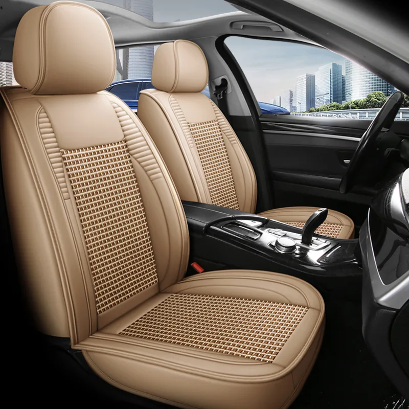 Commercial Grade Leatherette Car Seat Covers - Premium Quality - Ice Silk Beige Standard