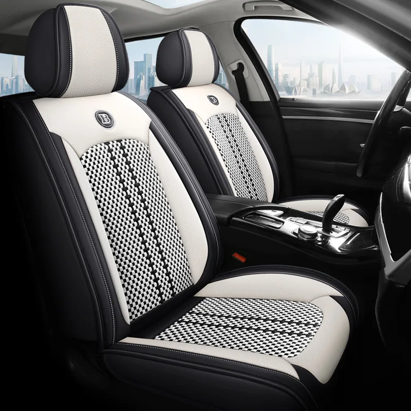 Commercial Grade Leather Car Seat Covers - Black White Standard
