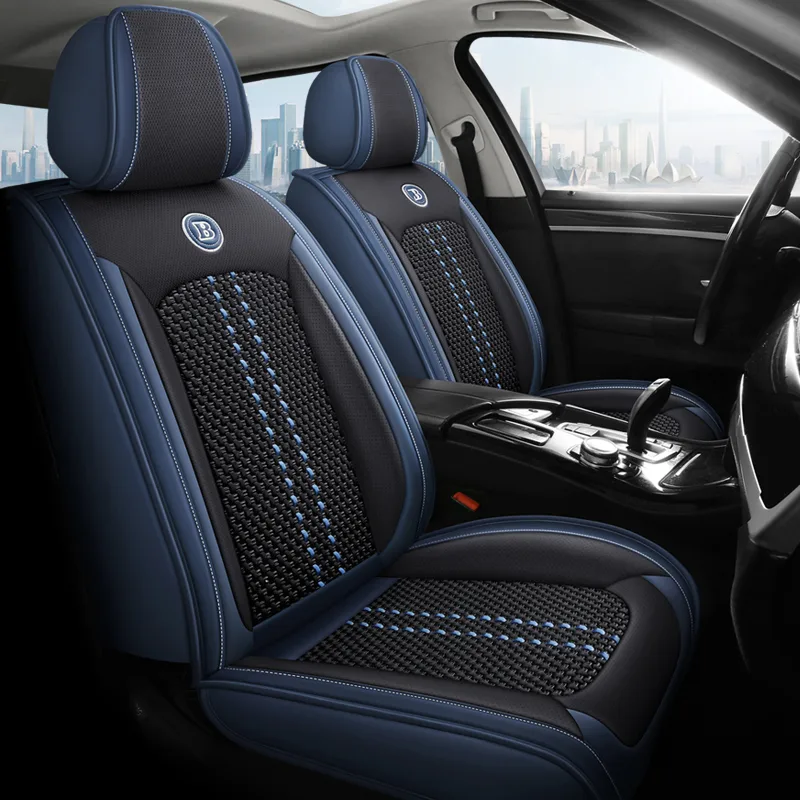 Commercial Grade Leather Car Seat Covers - Blue Black Standard